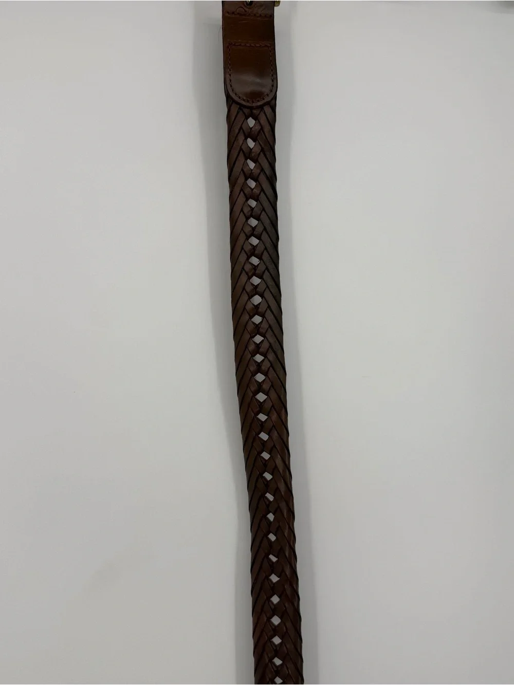 L.L. Bean Brown Braided Full Grain Leather Belt Brass Buckle Size 40